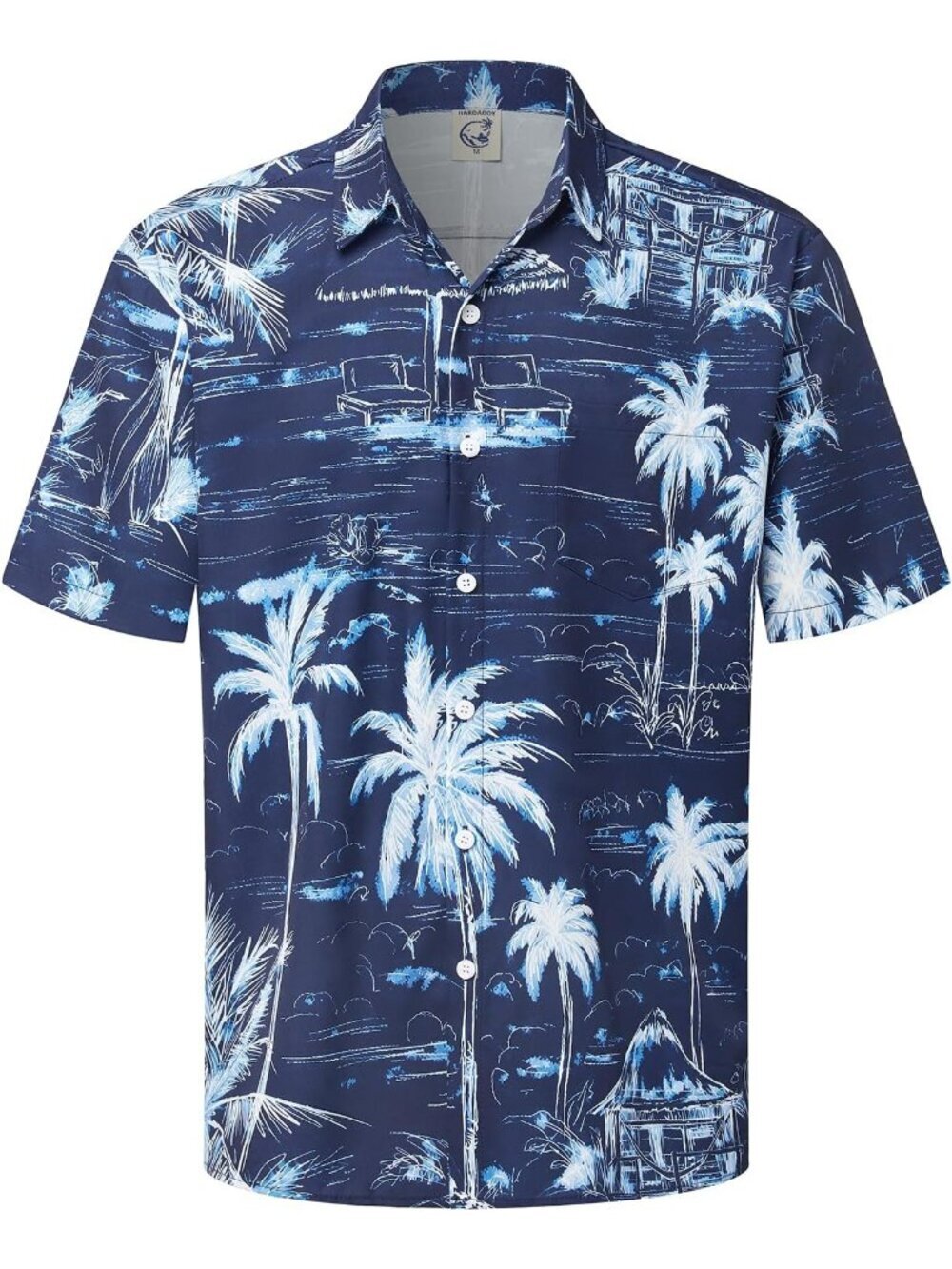 Men's Blue Purple Hawaiian Short Sleeve Coconut Printed Button Down Casual Shirt